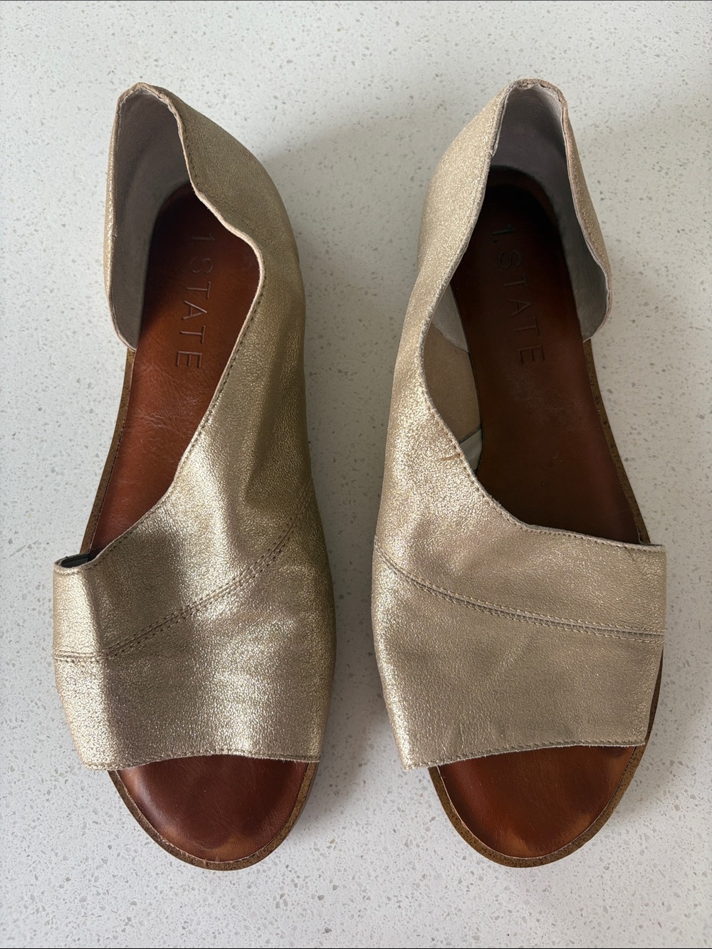 1. State Metallic Champagne Open-Toe D'Orsay Flats